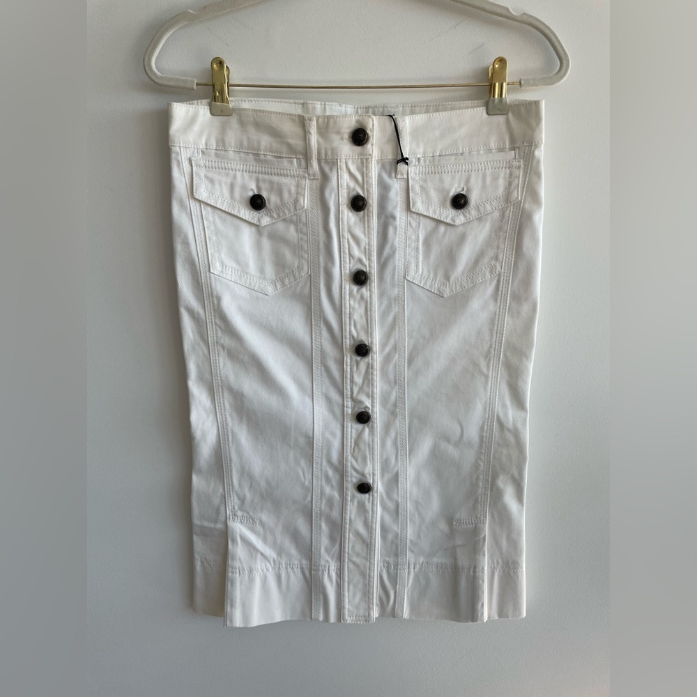 NWT Roberto Cavalli Just Cavalli White Denim Pencil Skirt With Buttons Size 42